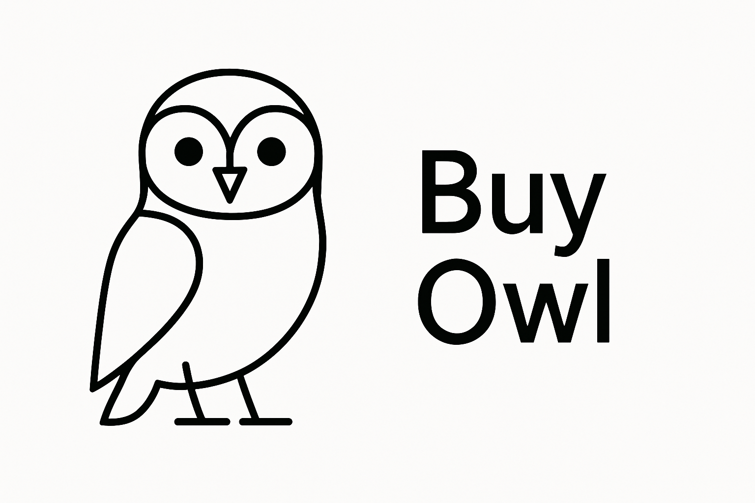 Desenho de uma coruja minimalista ao lado escrito Buy Owl